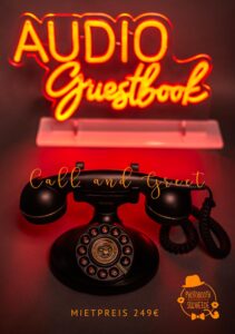 Besonderer Moment festgehalten Erleben Sie die Magie der persönlichen Glückwünsche in Bild 1! Hier sehen Sie, wie Gäste mit dem Audio Gästebuch einen besonderen Moment Ihrer Hochzeit festhalten. Einzigartige Stimmen und individuelle Botschaften verleihen Ihrem Hochzeitstag eine unvergessliche Note.